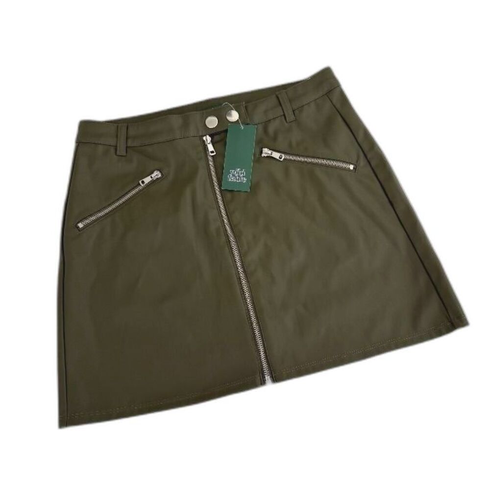 Wild Fable Olive Green Faux Leather Moto Mini Skirt Womens Size 8 NWT